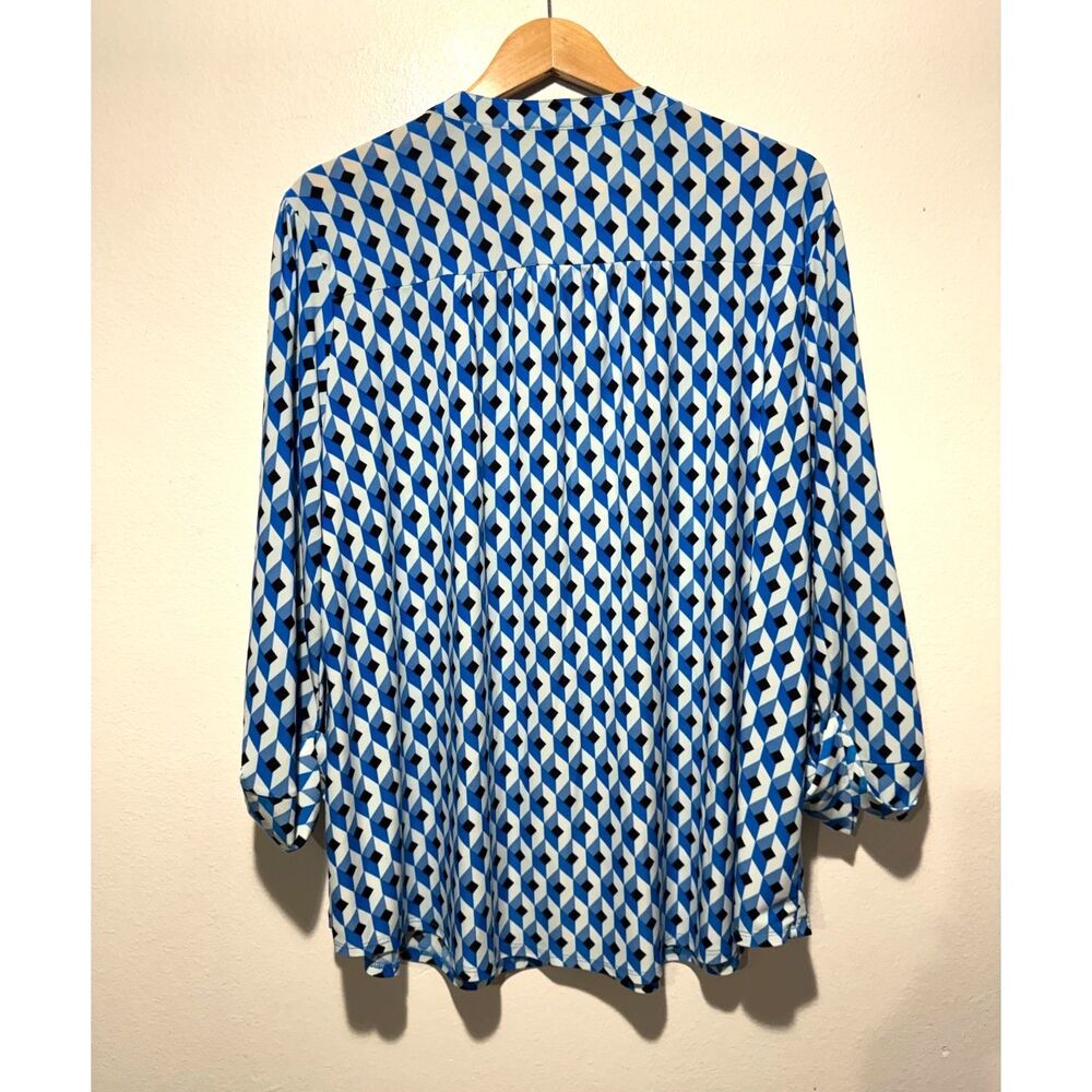 Cocomo popover shirt geometric blue casual coastal summer women 3X - Picture 2 of 7